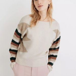 Madewell Stripe-Sleeve Geo Pullover Sweater